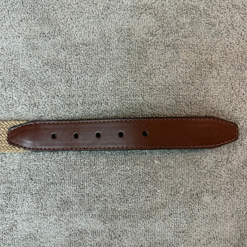 AFD Mens Woven Stretch Belt Tan Brown Bonded Leather Braided Size 42 105cm